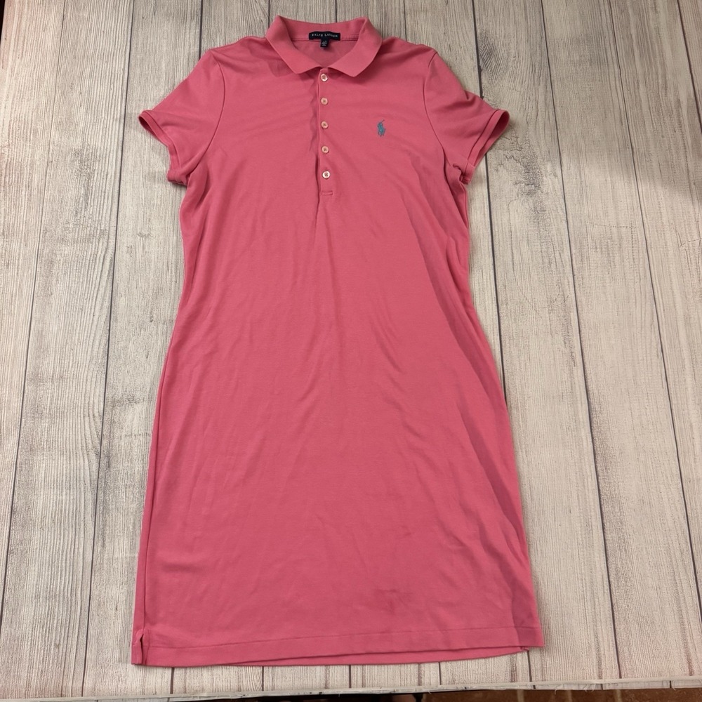 Ralph Lauren Women's Polo Dress Large Pink Cotton Short Sleeve Pony Logo Preppy